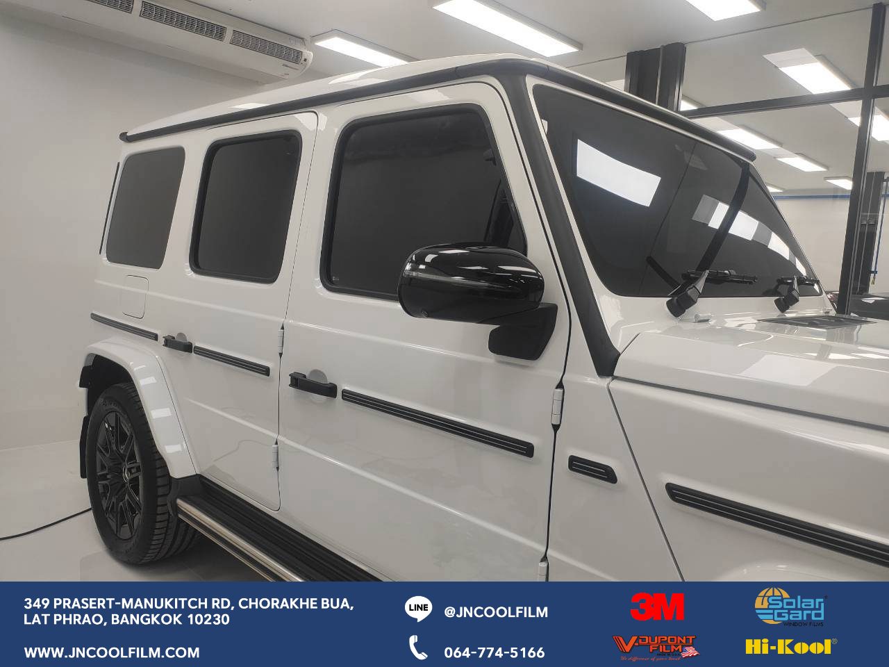 Installation of 3M Ceramic Absolute Window Tint for the Mercedes-Benz G-Wagon G450d, providing all-around heat protection including the sunroof
