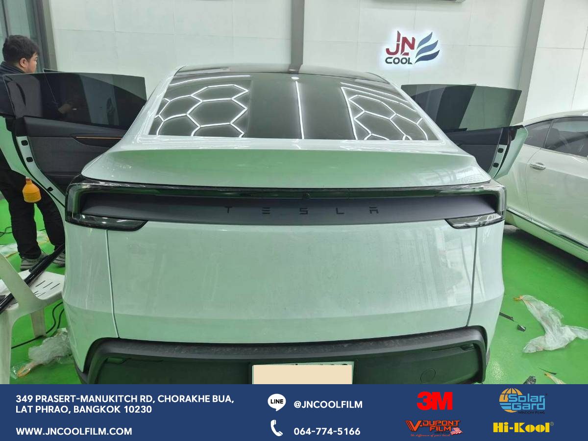 Completed the installation of heat-rejecting window tint on the Tesla Model Y, covering the entire vehicle and the glass roof - photo 2